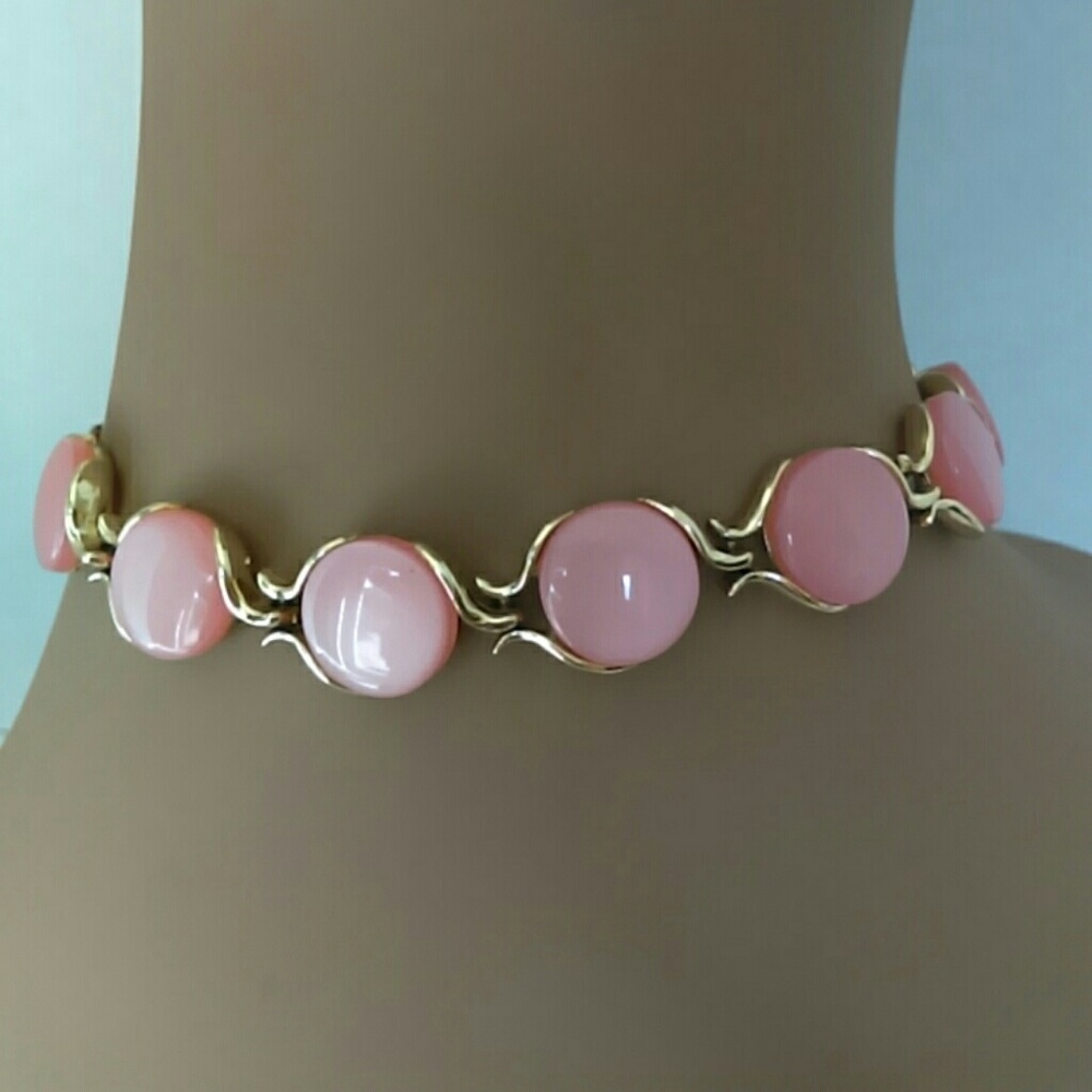Vintage Pink Blush Moon Glow Lucite Necklace